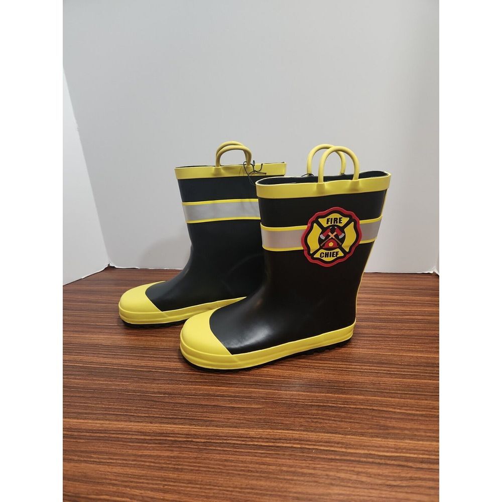 K Komforme Kids Rubber Rain Boots Fire Chief w/ Easy On Handle‎ - Size 3